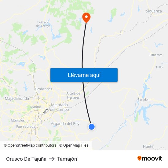 Orusco De Tajuña to Tamajón map