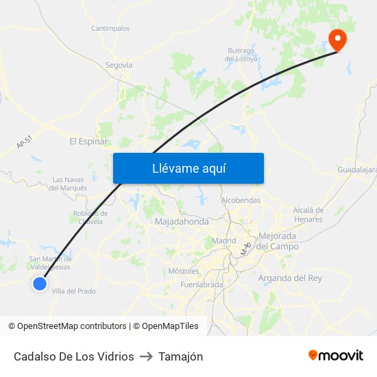 Cadalso De Los Vidrios to Tamajón map