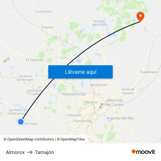 Almorox to Tamajón map