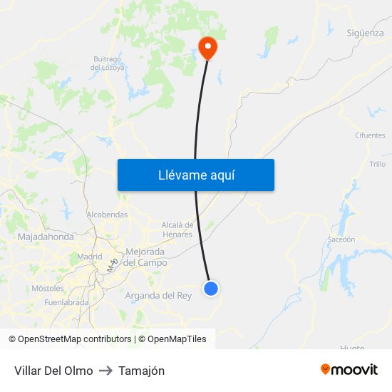 Villar Del Olmo to Tamajón map