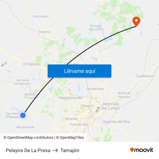 Pelayos De La Presa to Tamajón map