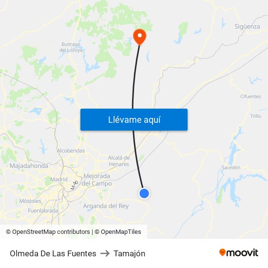 Olmeda De Las Fuentes to Tamajón map