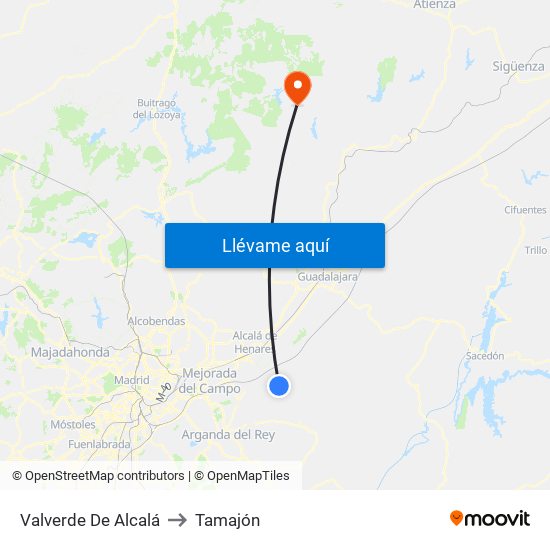 Valverde De Alcalá to Tamajón map