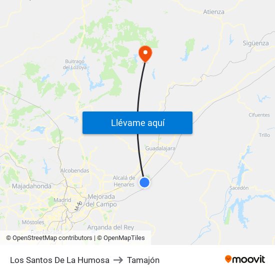 Los Santos De La Humosa to Tamajón map