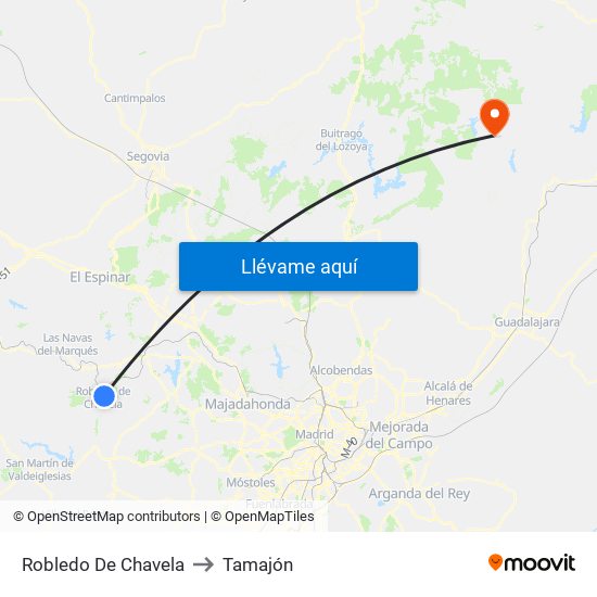 Robledo De Chavela to Tamajón map