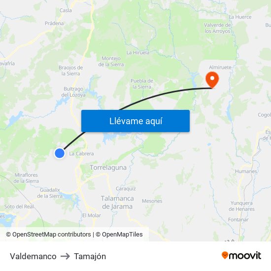 Valdemanco to Tamajón map