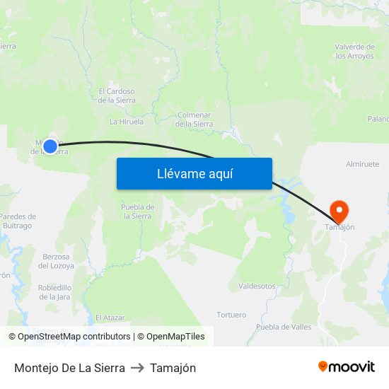 Montejo De La Sierra to Tamajón map
