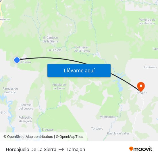 Horcajuelo De La Sierra to Tamajón map