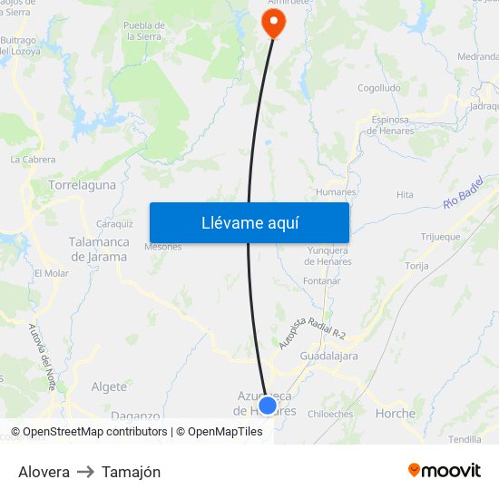 Alovera to Tamajón map