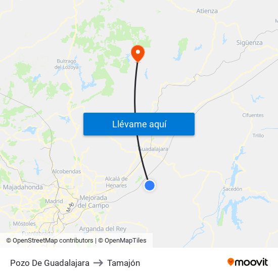 Pozo De Guadalajara to Tamajón map