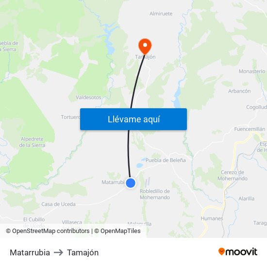 Matarrubia to Tamajón map