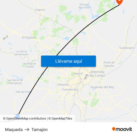 Maqueda to Tamajón map