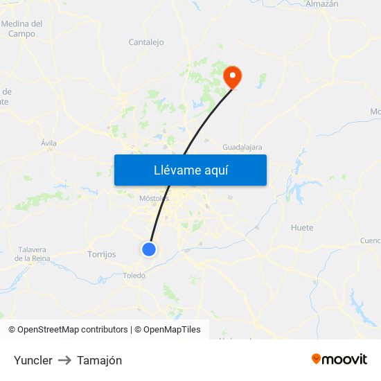 Yuncler to Tamajón map