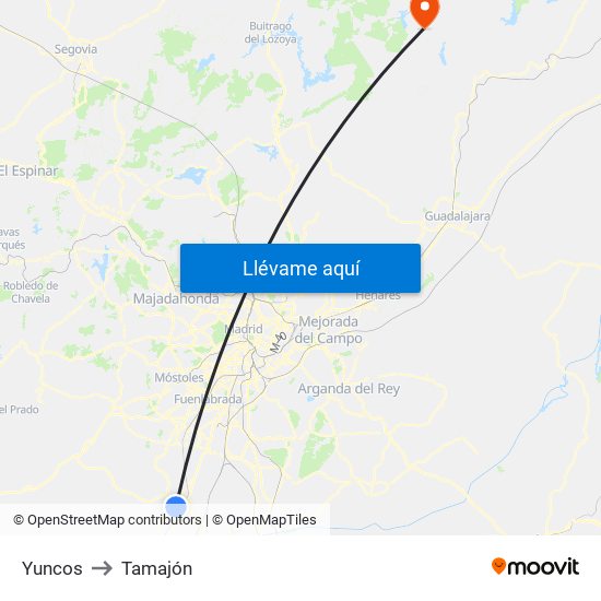 Yuncos to Tamajón map