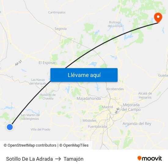 Sotillo De La Adrada to Tamajón map