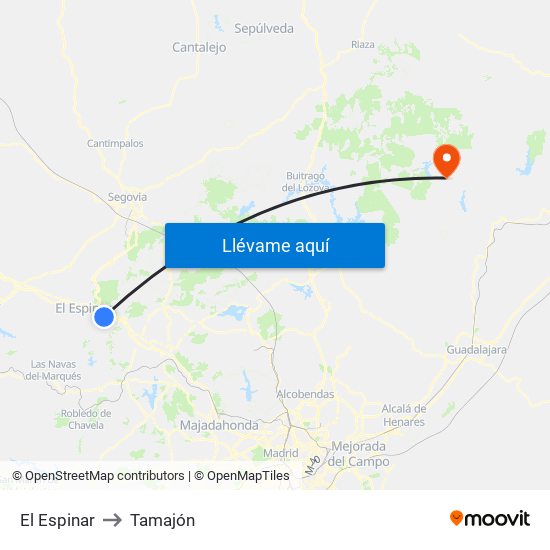 El Espinar to Tamajón map