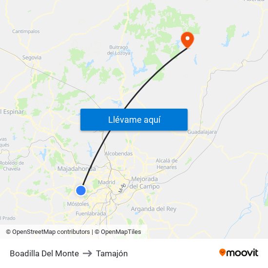 Boadilla Del Monte to Tamajón map
