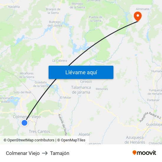 Colmenar Viejo to Tamajón map