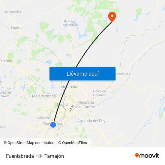 Fuenlabrada to Tamajón map