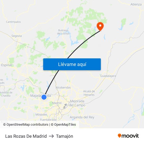 Las Rozas De Madrid to Tamajón map