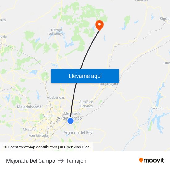 Mejorada Del Campo to Tamajón map