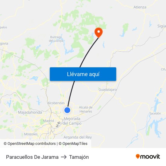 Paracuellos De Jarama to Tamajón map