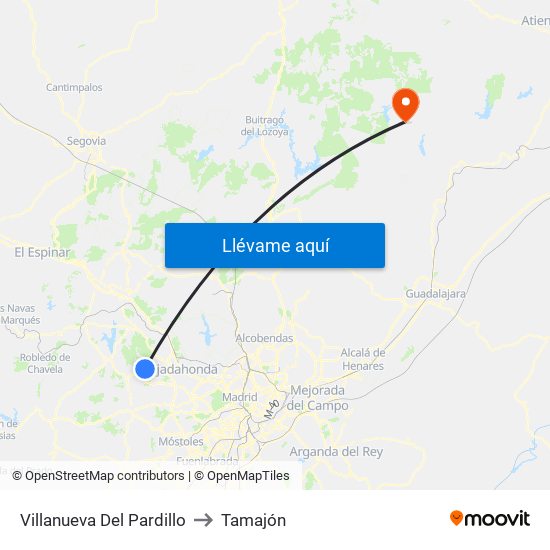 Villanueva Del Pardillo to Tamajón map