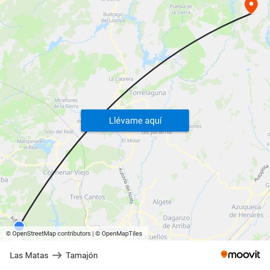 Las Matas to Tamajón map