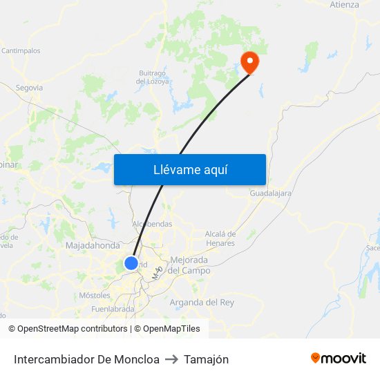 Intercambiador De Moncloa to Tamajón map