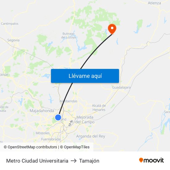 Metro Ciudad Universitaria to Tamajón map