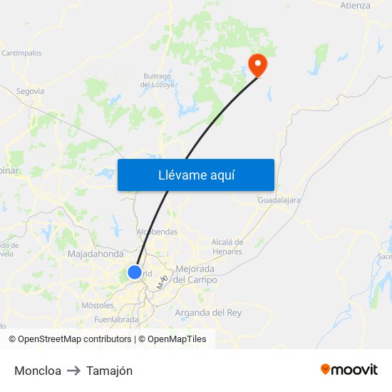 Moncloa to Tamajón map