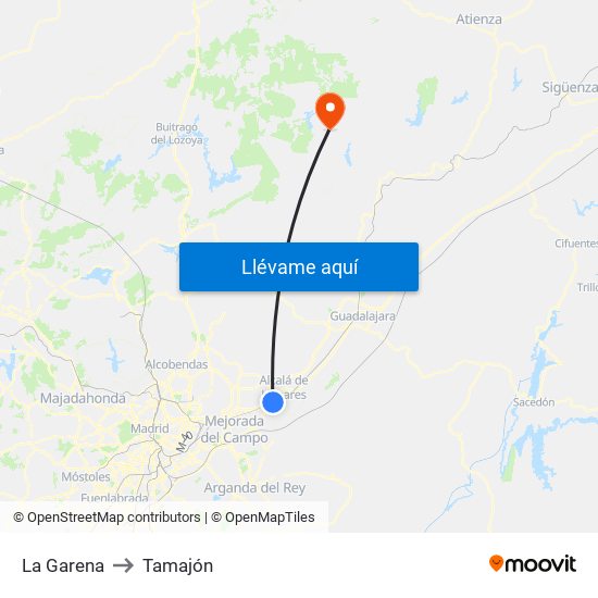 La Garena to Tamajón map