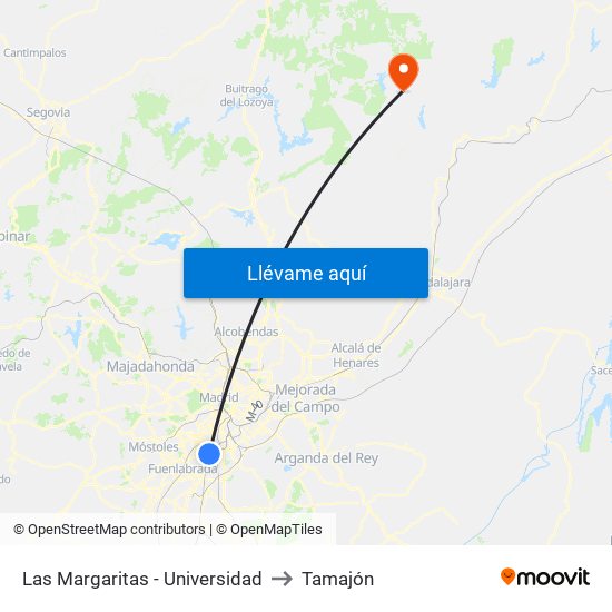 Las Margaritas - Universidad to Tamajón map
