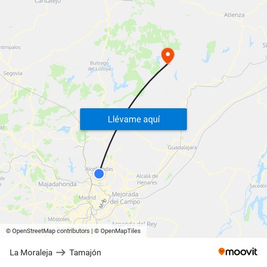 La Moraleja to Tamajón map