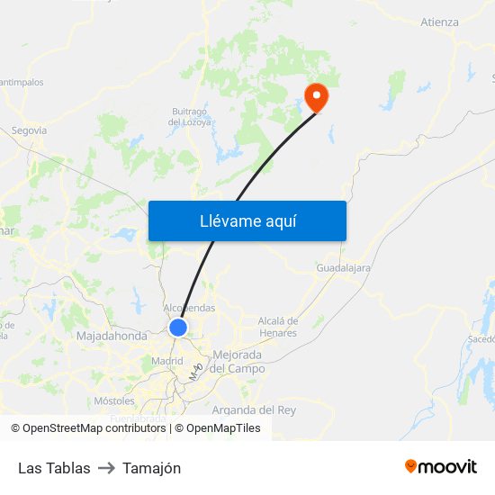 Las Tablas to Tamajón map