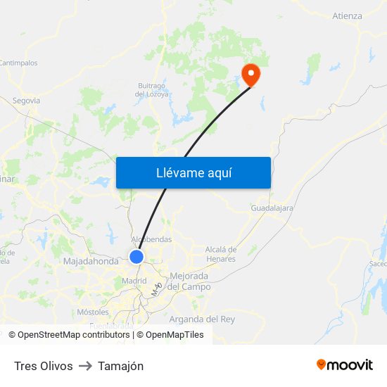 Tres Olivos to Tamajón map