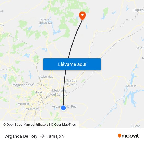 Arganda Del Rey to Tamajón map