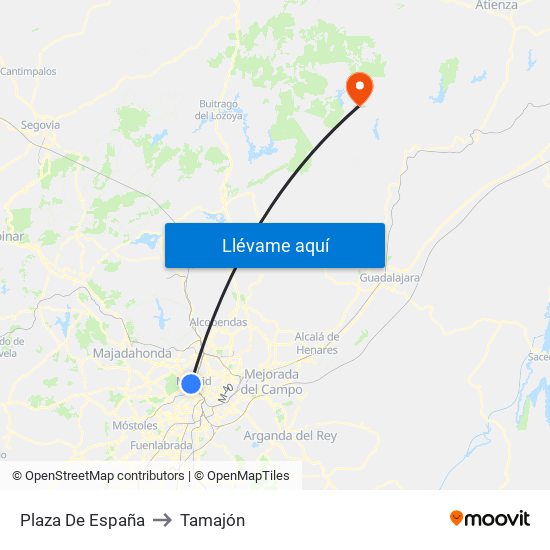 Plaza De España to Tamajón map