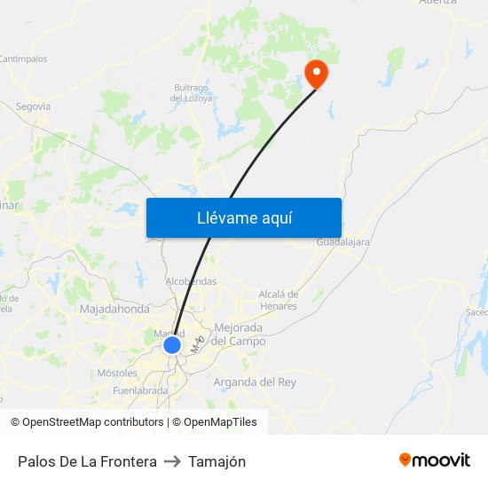 Palos De La Frontera to Tamajón map