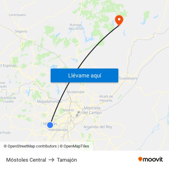 Móstoles Central to Tamajón map