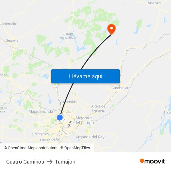 Cuatro Caminos to Tamajón map