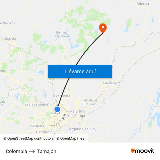 Colombia to Tamajón map