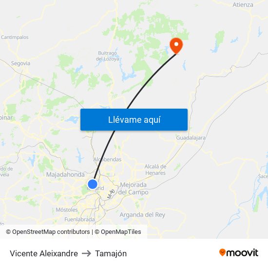 Vicente Aleixandre to Tamajón map