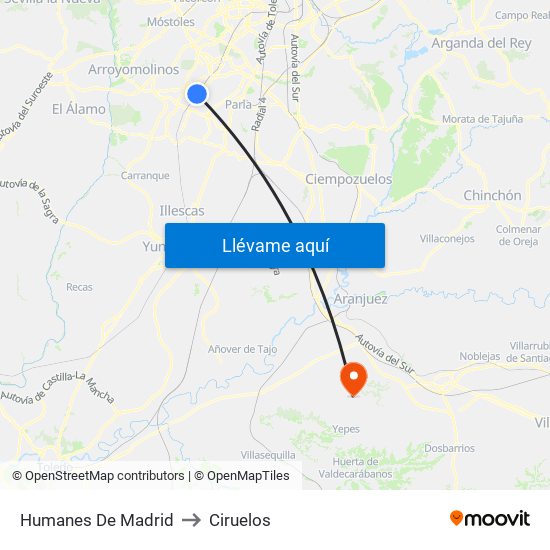 Humanes De Madrid to Ciruelos map