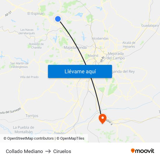 Collado Mediano to Ciruelos map