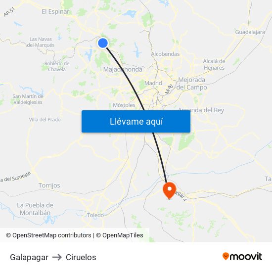Galapagar to Ciruelos map