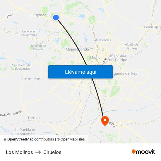 Los Molinos to Ciruelos map