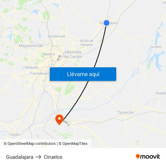 Guadalajara to Ciruelos map