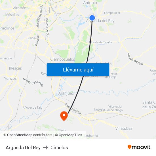 Arganda Del Rey to Ciruelos map