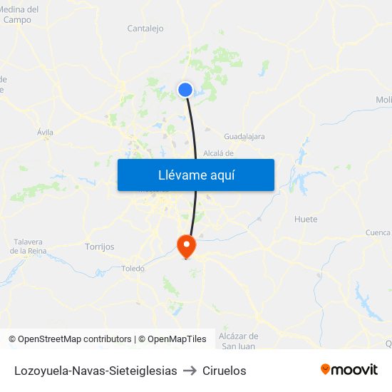 Lozoyuela-Navas-Sieteiglesias to Ciruelos map